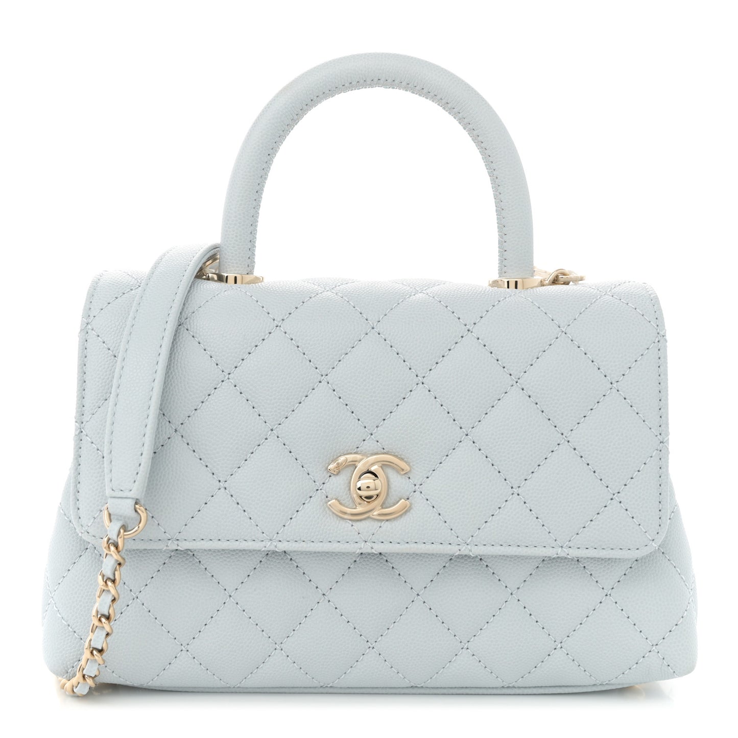 Caviar Quilted Mini Coco Handle Flap Light Blue