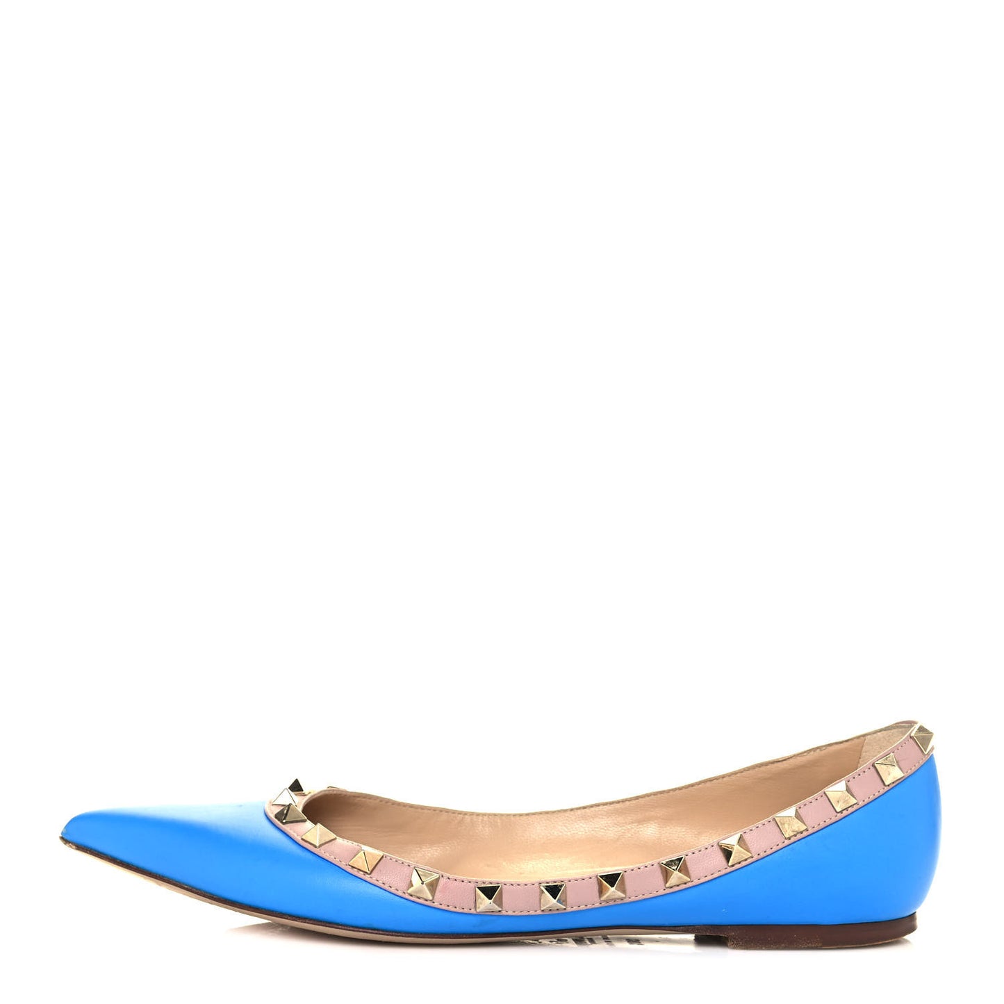 Calfskin Nappa Rockstud Ballerina Flats 38.5 Blue Fluo Poudre