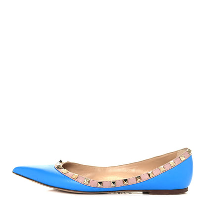 Valentino Garavani Calfskin Nappa Rockstud Ballerina Flats 38.5 Blue Fluo Poudre 1 of 10
