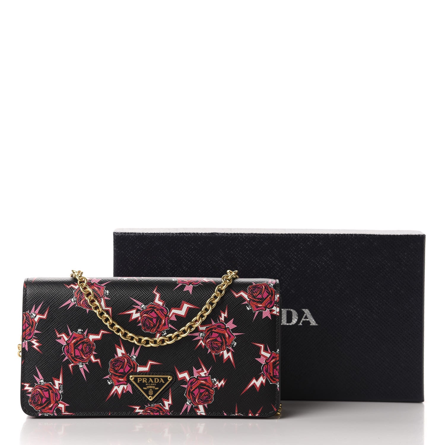 Prada X UNIVERSAL STUDIOS Saffiano Frankenstein Rose Chain Wallet Lacca 10 of 10