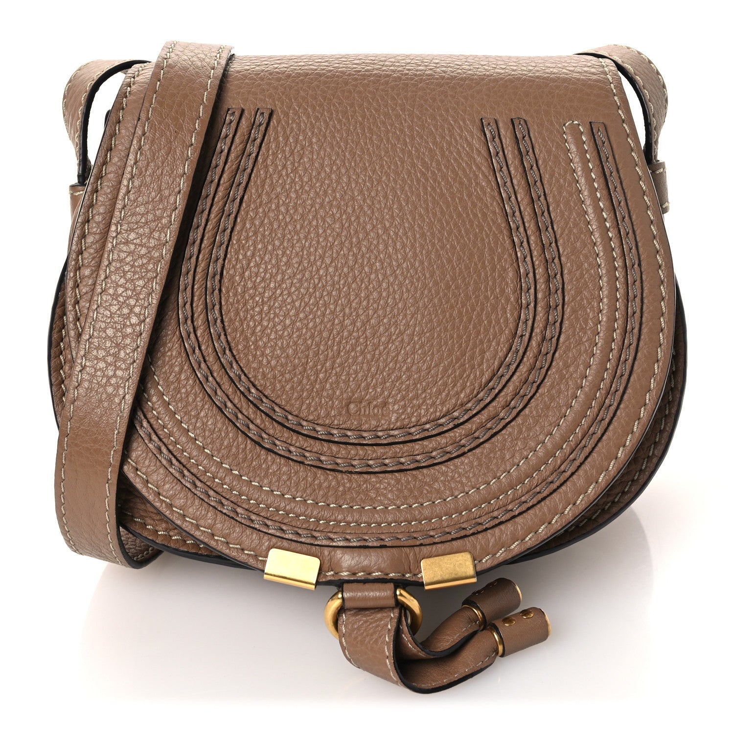 Chloe Calfskin Mini Marcie Round Crossbody Bag Nut 1 of 11