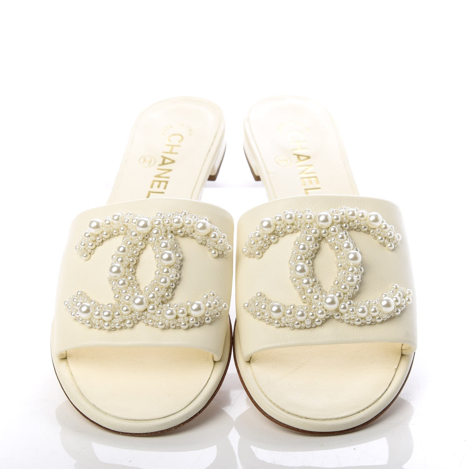 Chanel Lambskin Pearl CC Flat Sandals 37.5 Ivory 5 of 10