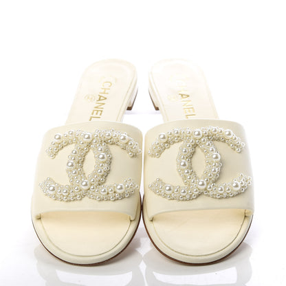Chanel Lambskin Pearl CC Flat Sandals 37.5 Ivory 5 of 10