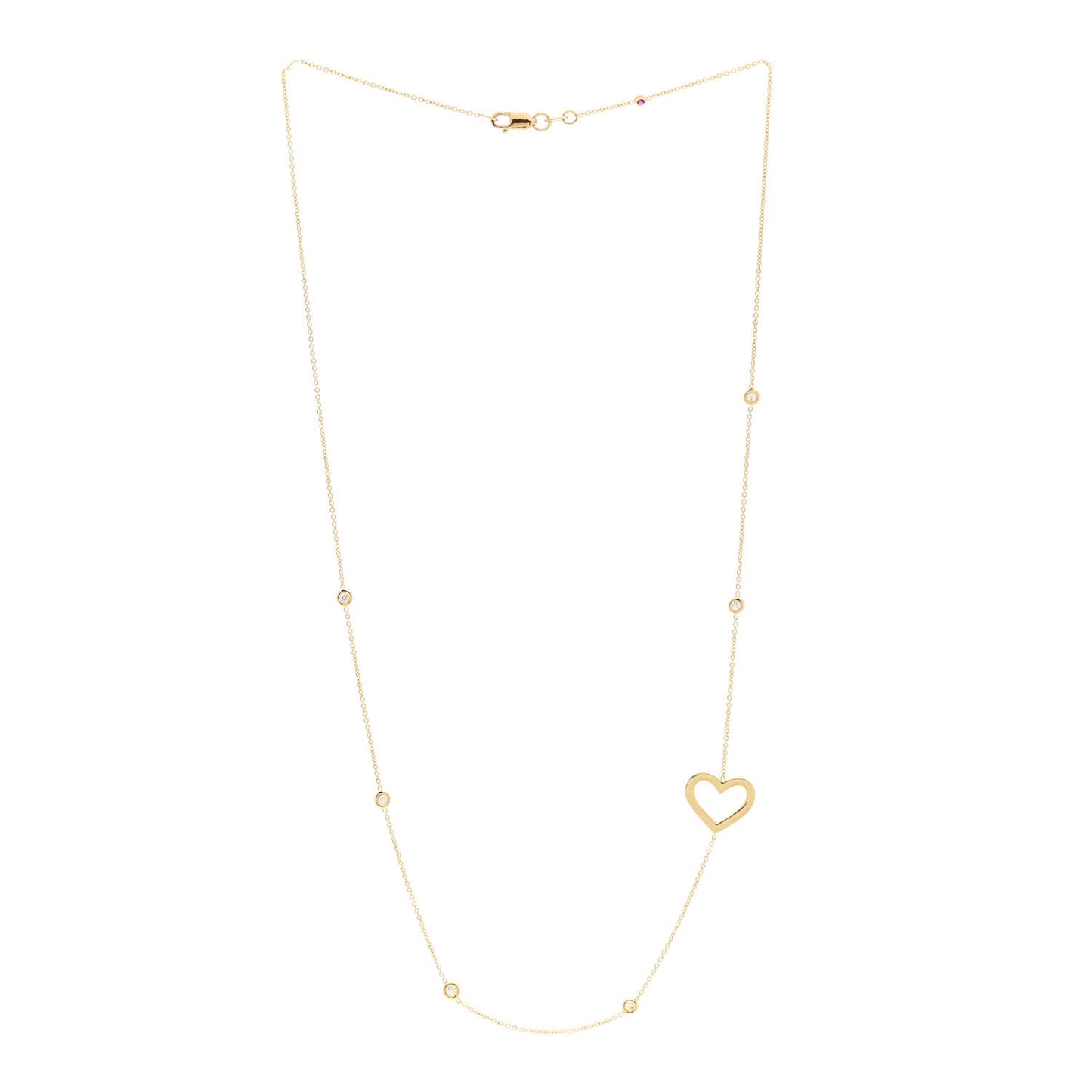 18K Yellow Gold Diamond Heart Station Necklace