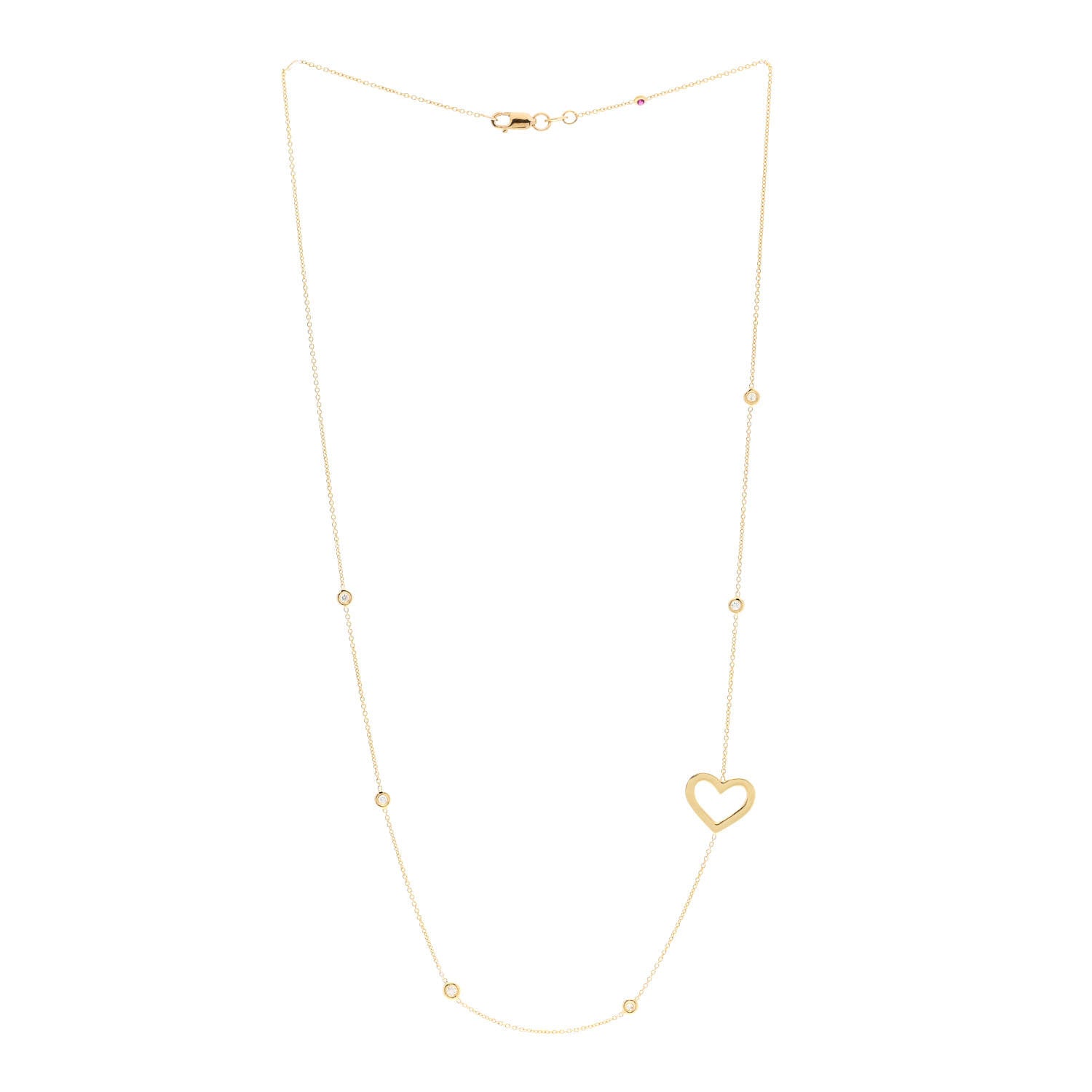 Roberto Coin 18K Yellow Gold Diamond Heart Station Necklace 3 of 5
