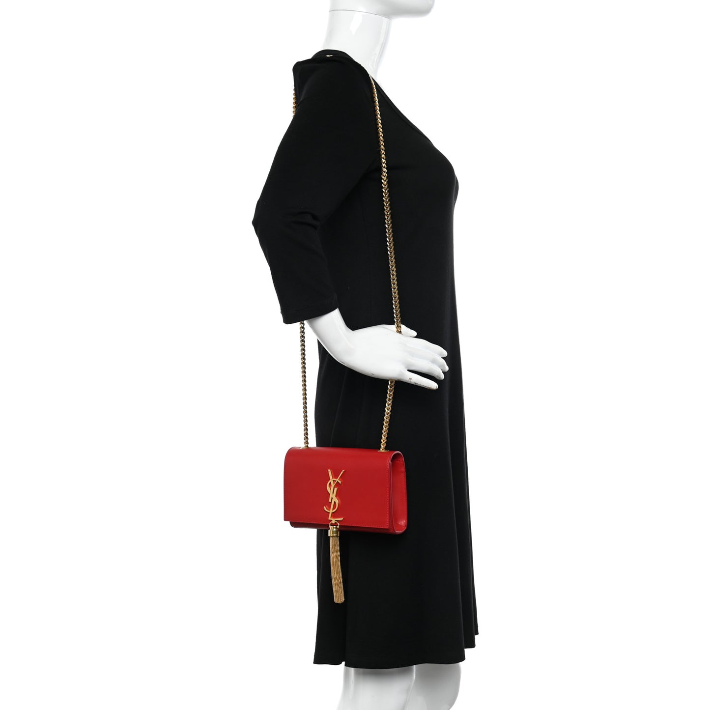 Calfskin Small Classic Monogram Kate Tassel Satchel Red