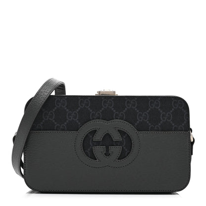 Gucci GG Supreme Monogram Textured Dollar Calfskin Mini New Basket Shoulder Bag Black Grey 1 of 10