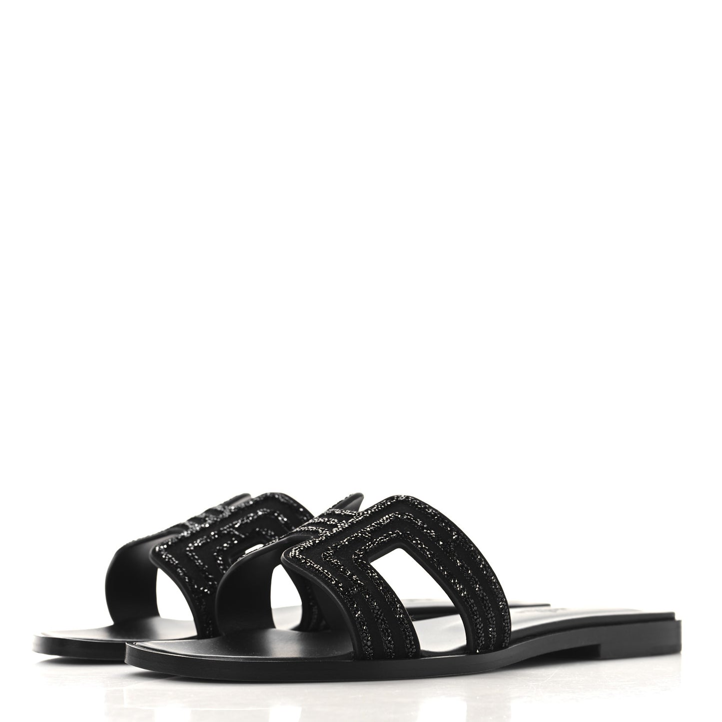 Suede Goatskin Crystal Oran Sandals 36 Black