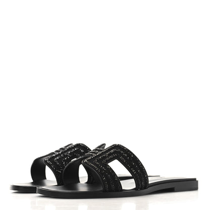 Hermes Suede Goatskin Crystal Oran Sandals 36 Black 4 of 10