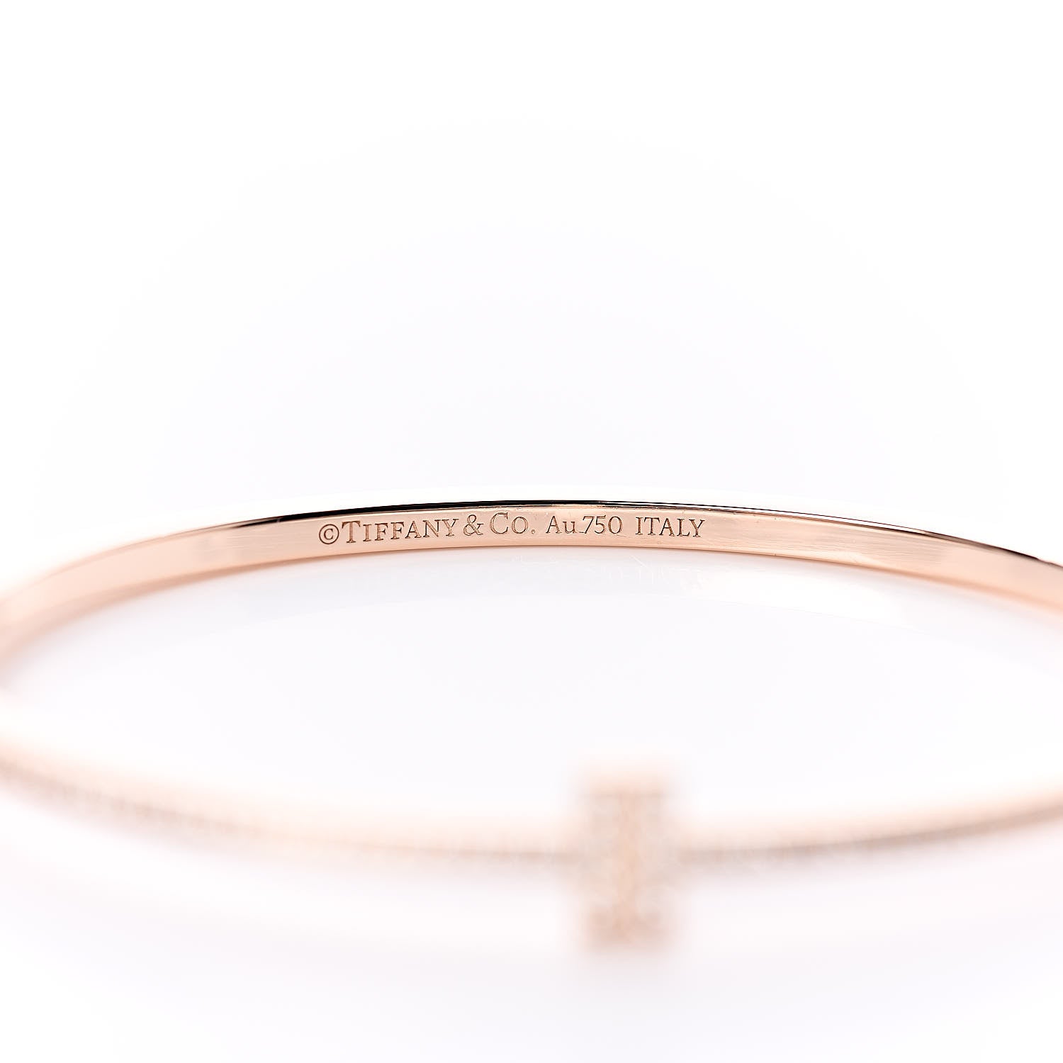 Tiffany 18K Rose Gold Diamond T Two Hinged Bangle Bracelet 4 of 5