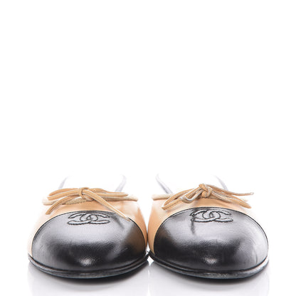Chanel Lambskin Cap Toe CC Mules 37.5 Beige Black 2 of 10