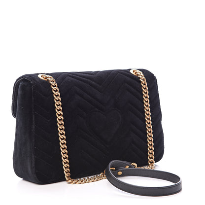 Gucci Velvet Matelasse Loved Embroidered Medium GG Marmont Shoulder Bag Black 2 of 10