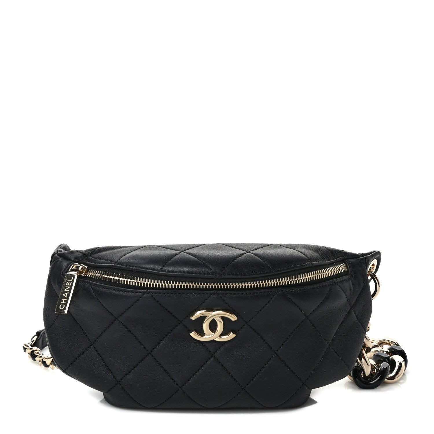 Chanel Lambskin Quilted Resin Bi-Color Waist Bag Fanny Pack Black 1 of 9