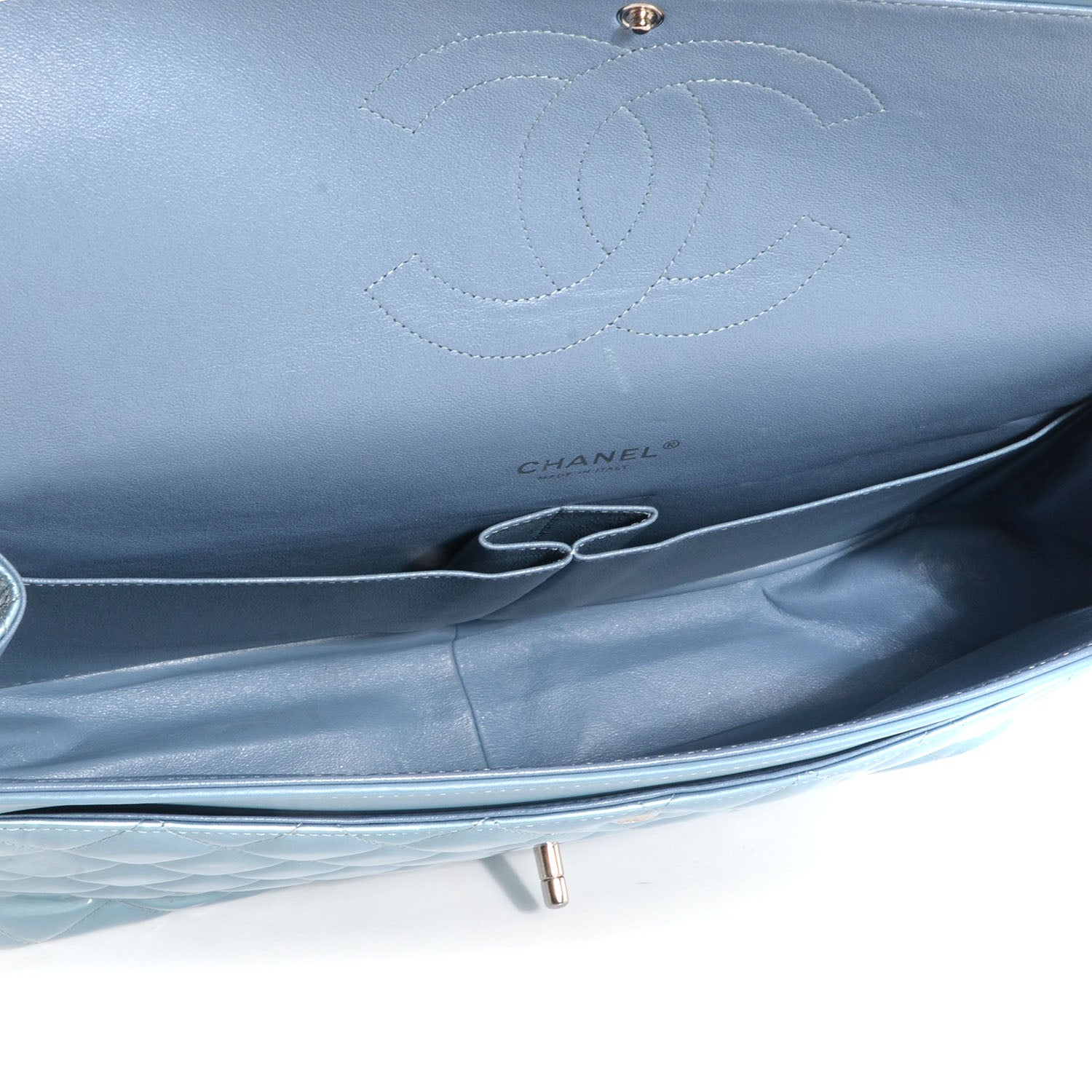 Chanel Patent Maxi Double Flap Light Blue 5 of 8