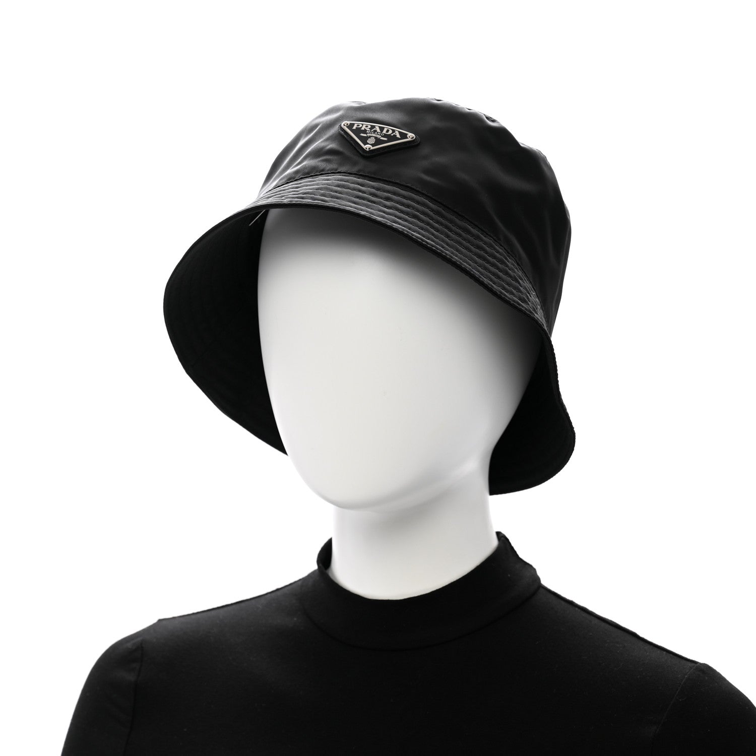 Prada Re-Nylon Metal Triangle Logo Womens Bucket Hat XL Black 2 of 10