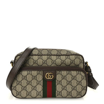 Gucci GG Supreme Monogram Textured Dollar Calfskin Web Small Ophidia Convertible Shoulder Bag Beige Ebony New Acero 1 of 14