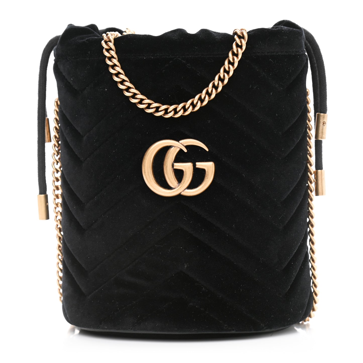 Velvet Matelasse Mini GG Marmont 2.0 Bucket Bag Black