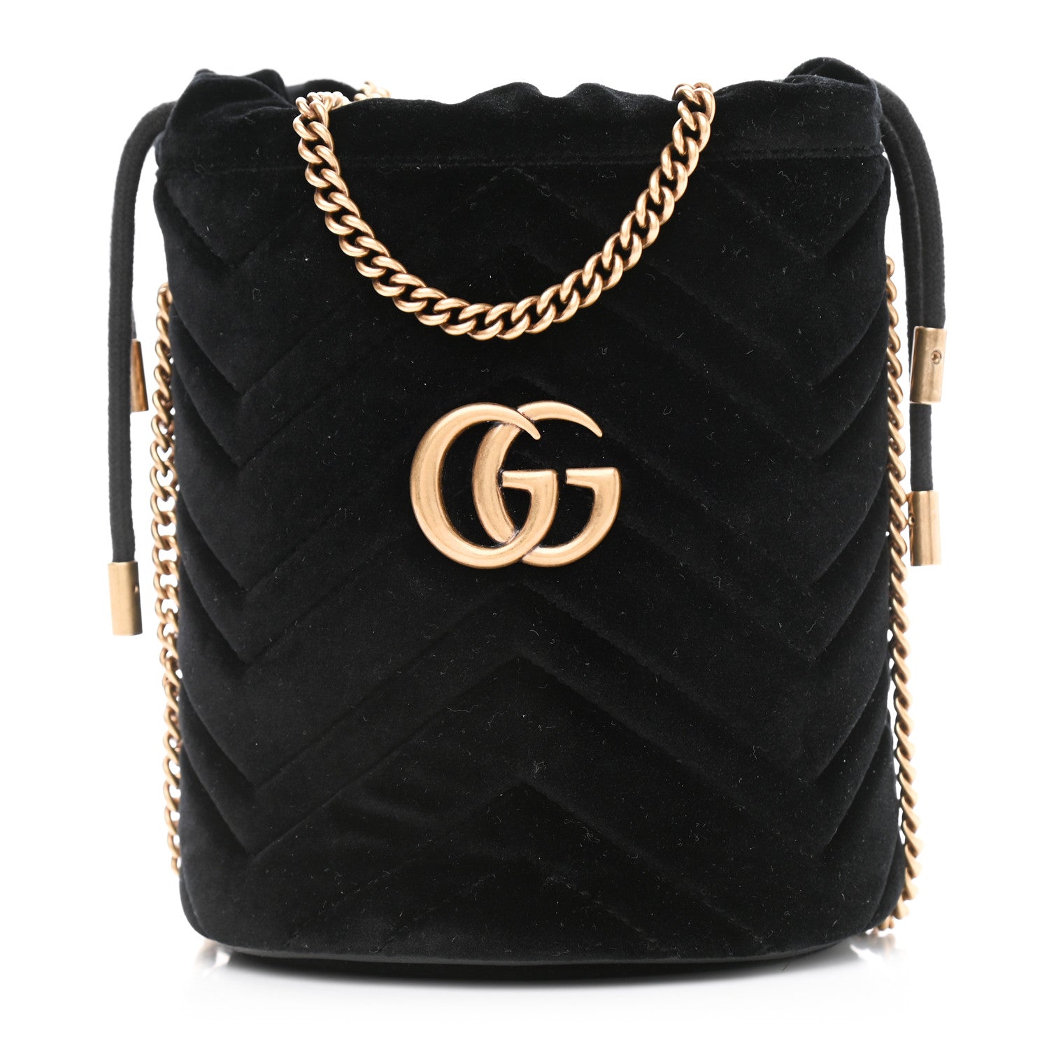 Gucci Velvet Matelasse Mini GG Marmont 2.0 Bucket Bag Black 1 of 8