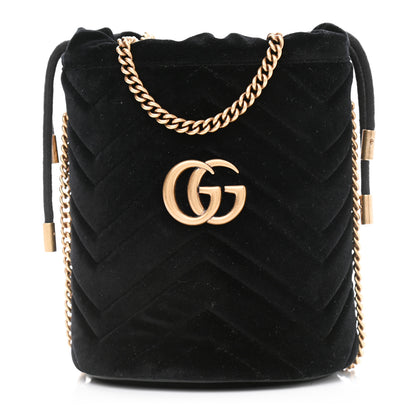 Gucci Velvet Matelasse Mini GG Marmont 2.0 Bucket Bag Black 1 of 8