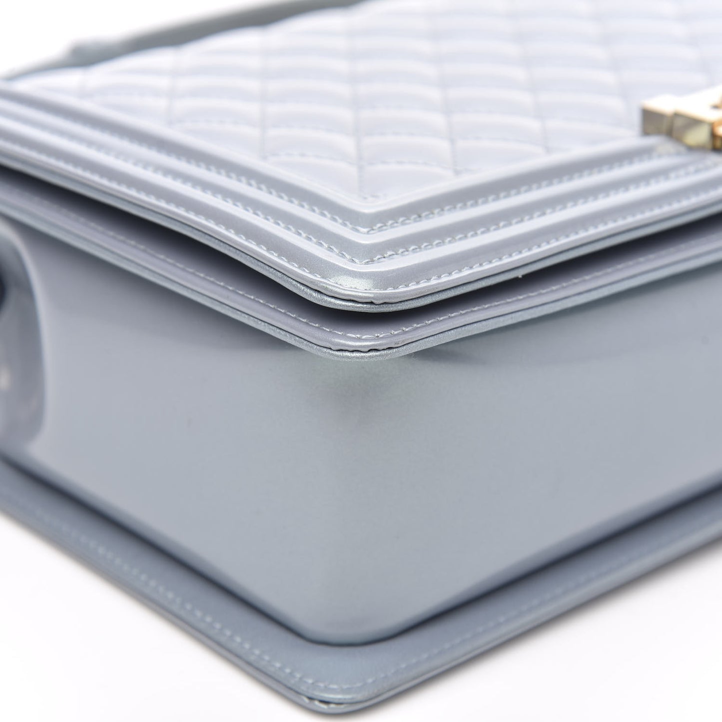 Iridescent Glazed Calfskin Quilted New Medium Boy Flap Light Blue