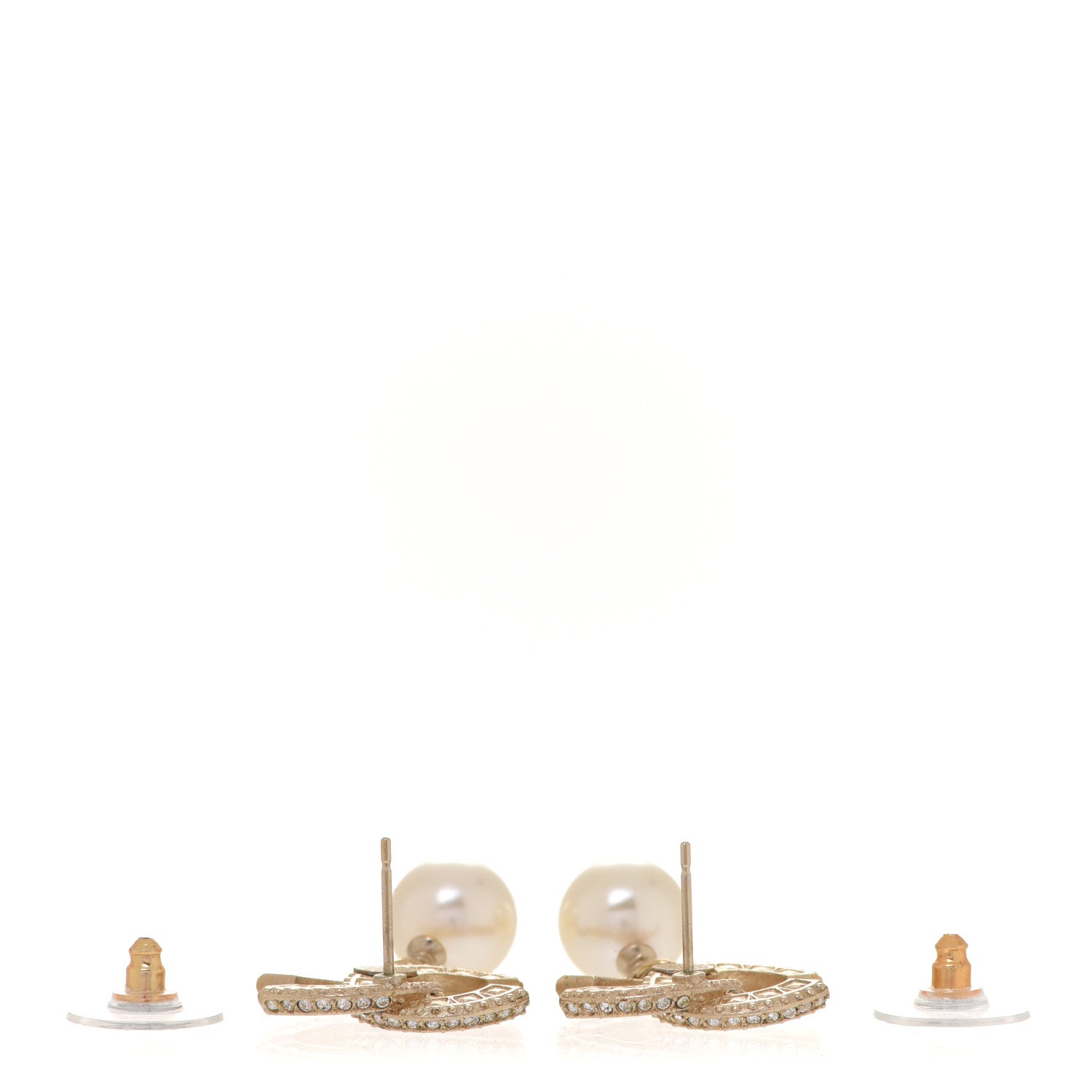 Chanel Crystal Pearl CC Drop Earrings Gold 3 of 4