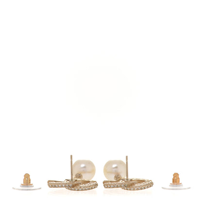 Chanel Crystal Pearl CC Drop Earrings Gold 3 of 4