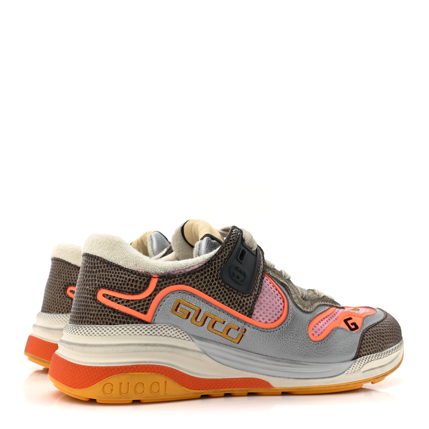 Calfskin Suede Mesh Lizard Embossed Womens Ultrapace Sneakers 35.5 Silver Anthracite Neon Orange