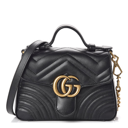 Gucci Calfskin Matelasse Mini GG Marmont Top Handle Shoulder Bag Black 1 of 10