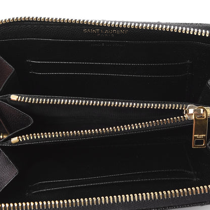 Saint Laurent Grain De Poudre Matelasse Chevron Monogram Zip Around Wallet Black 6 of 7