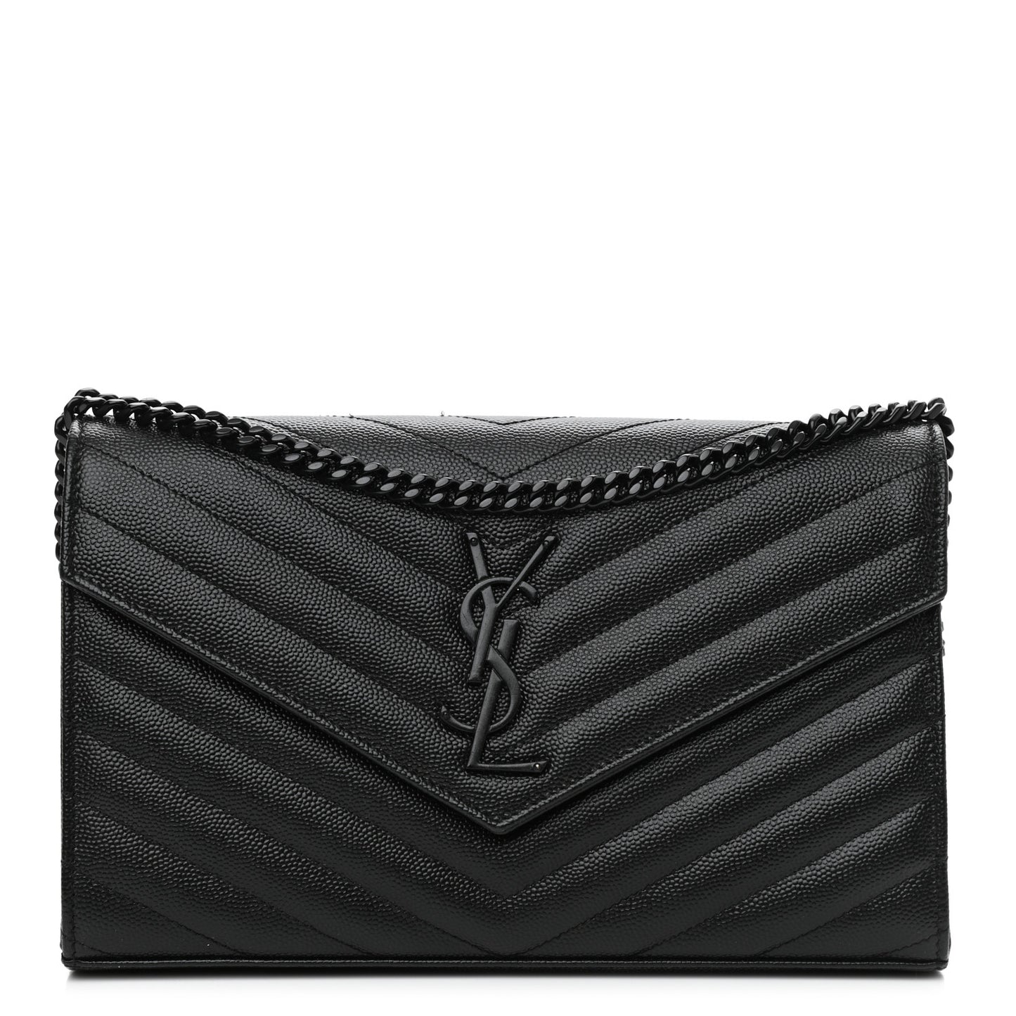 Grain De Poudre Matelasse Chevron Monogram Monochrome Chain Wallet Black