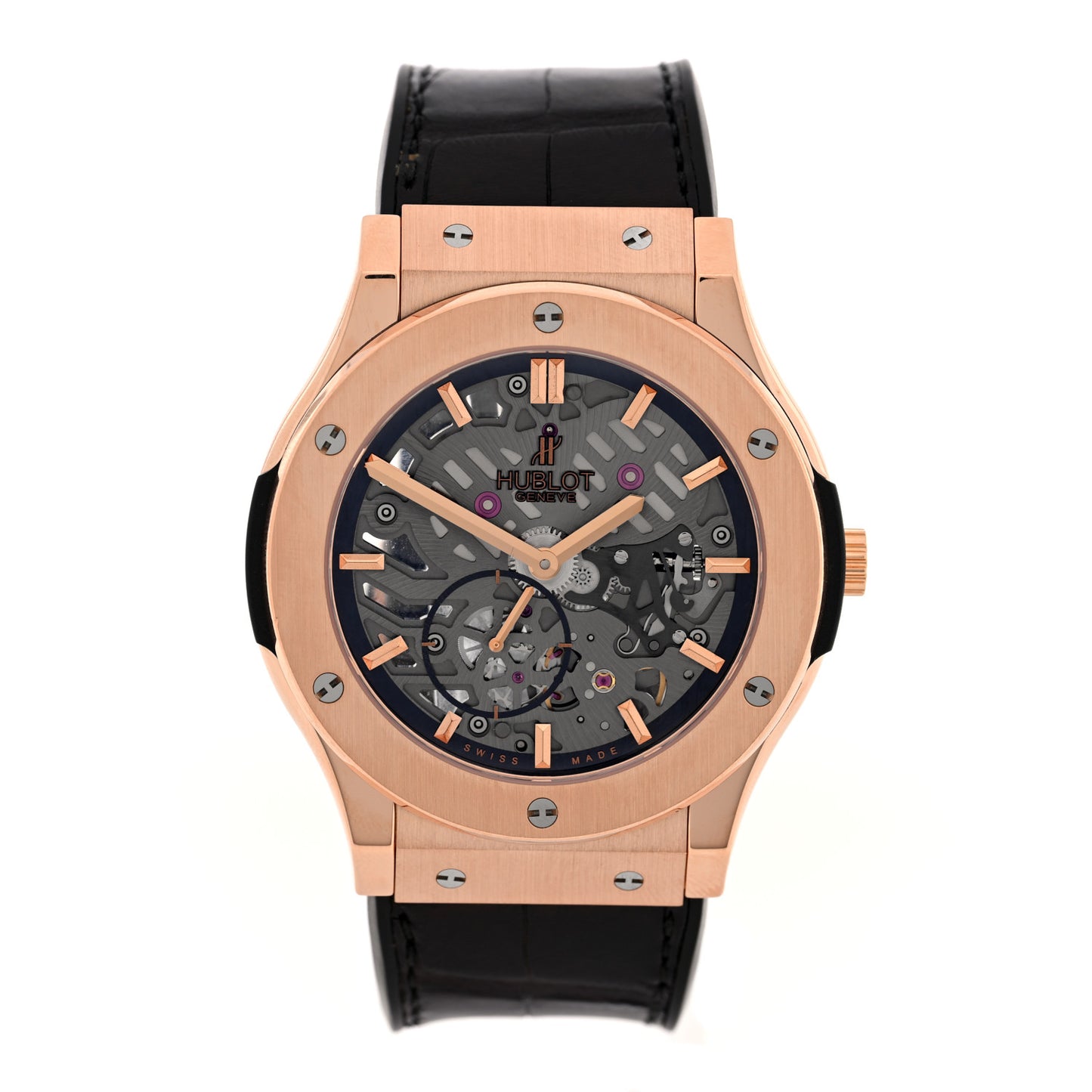18K Rose Gold Alligator 42mm Classic Fusion Ultra-Thin Manual Winding Watch Grey 545.OX.0180.LR