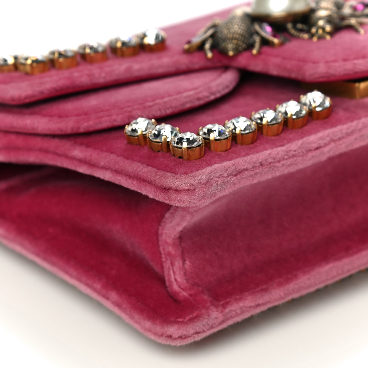 Gucci Velvet Crystal Mini Bee Broadway Shoulder Bag Light Raspberry Rose 10 of 27