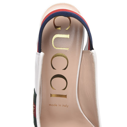 Gucci Malaga Kid Web Sylvie Mid Heel Slingback Pumps 37.5 White 7 of 9