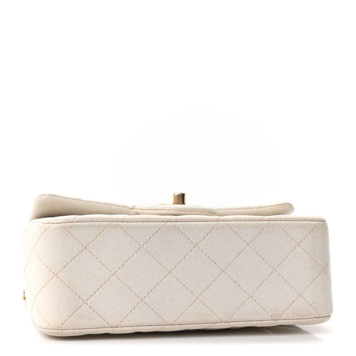 Iridescent Lambskin Quilted Mini Top Handle Rectangular Flap White