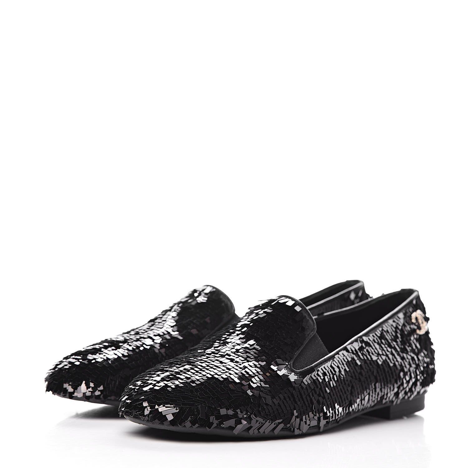 Chanel Sequin CC Loafers 37 Black 3 of 11