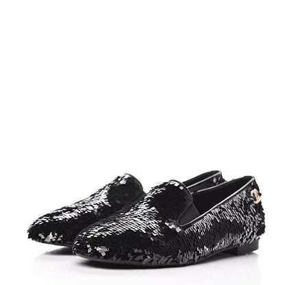 Chanel Sequin CC Loafers 37 Black 3 of 11