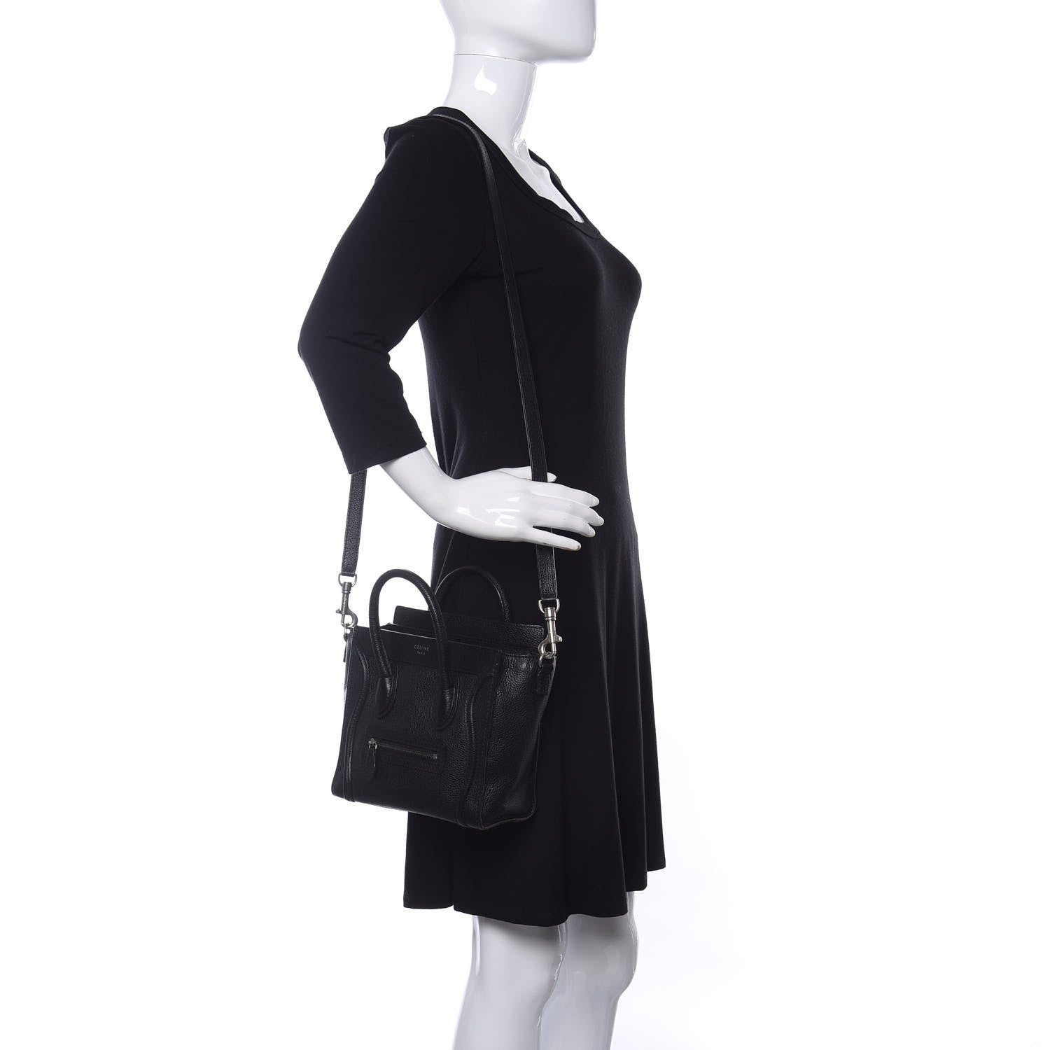Celine Drummed Calfskin Nano Luggage Black 2 of 10