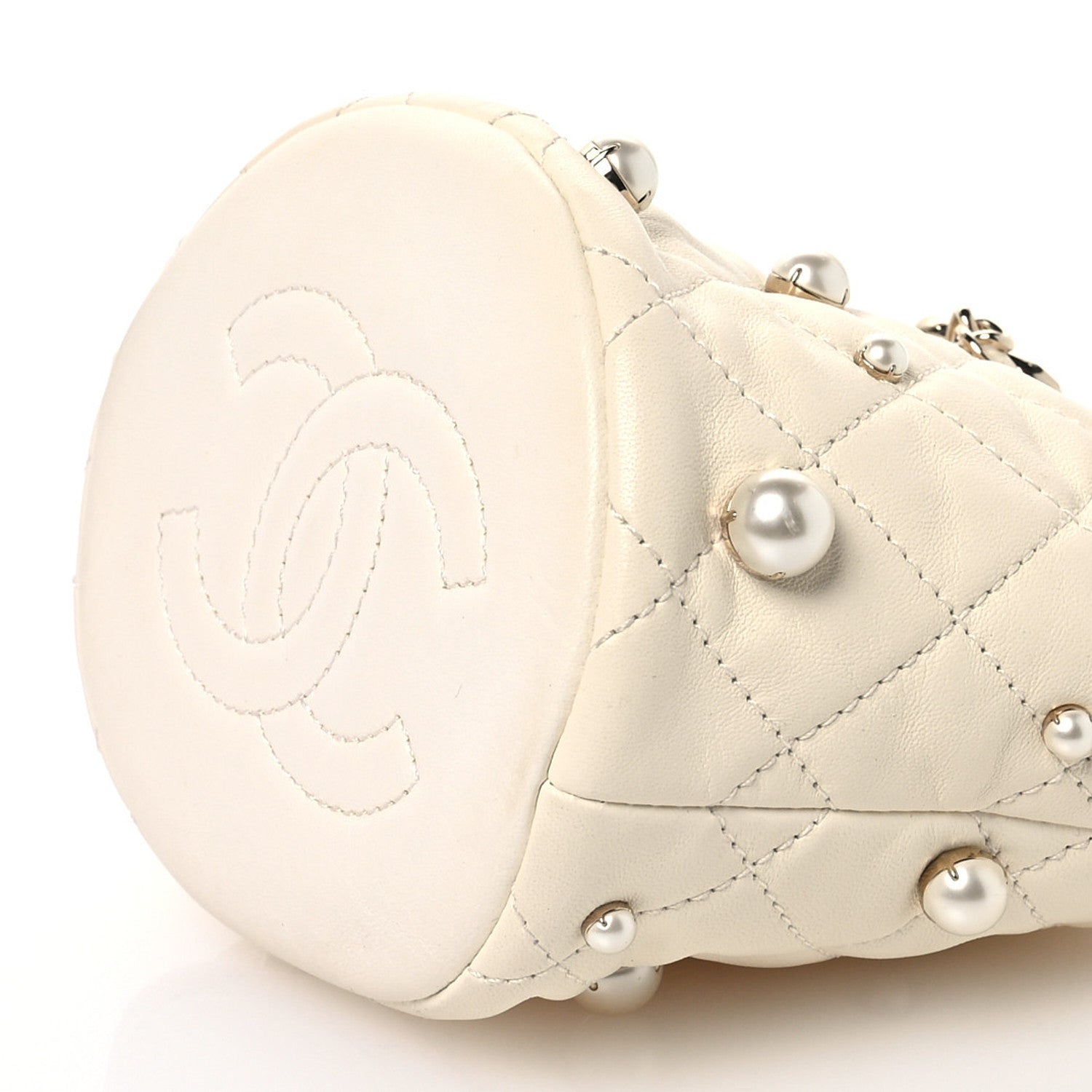 Chanel Lambskin Quilted Pearl Mini About Pearls Drawstring Bag White 10 of 11