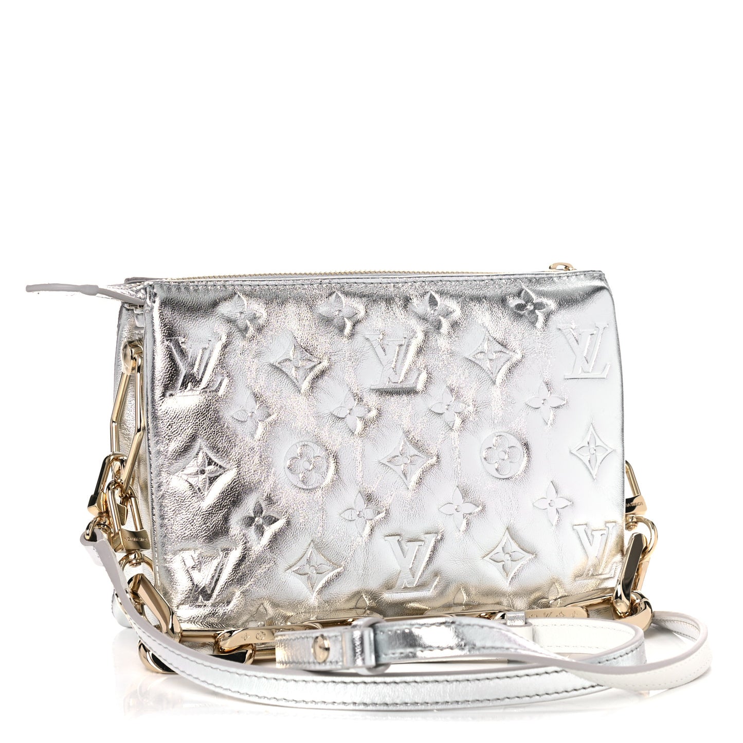 Satin Sequin Embroidered Monogram Coussin BB Silver