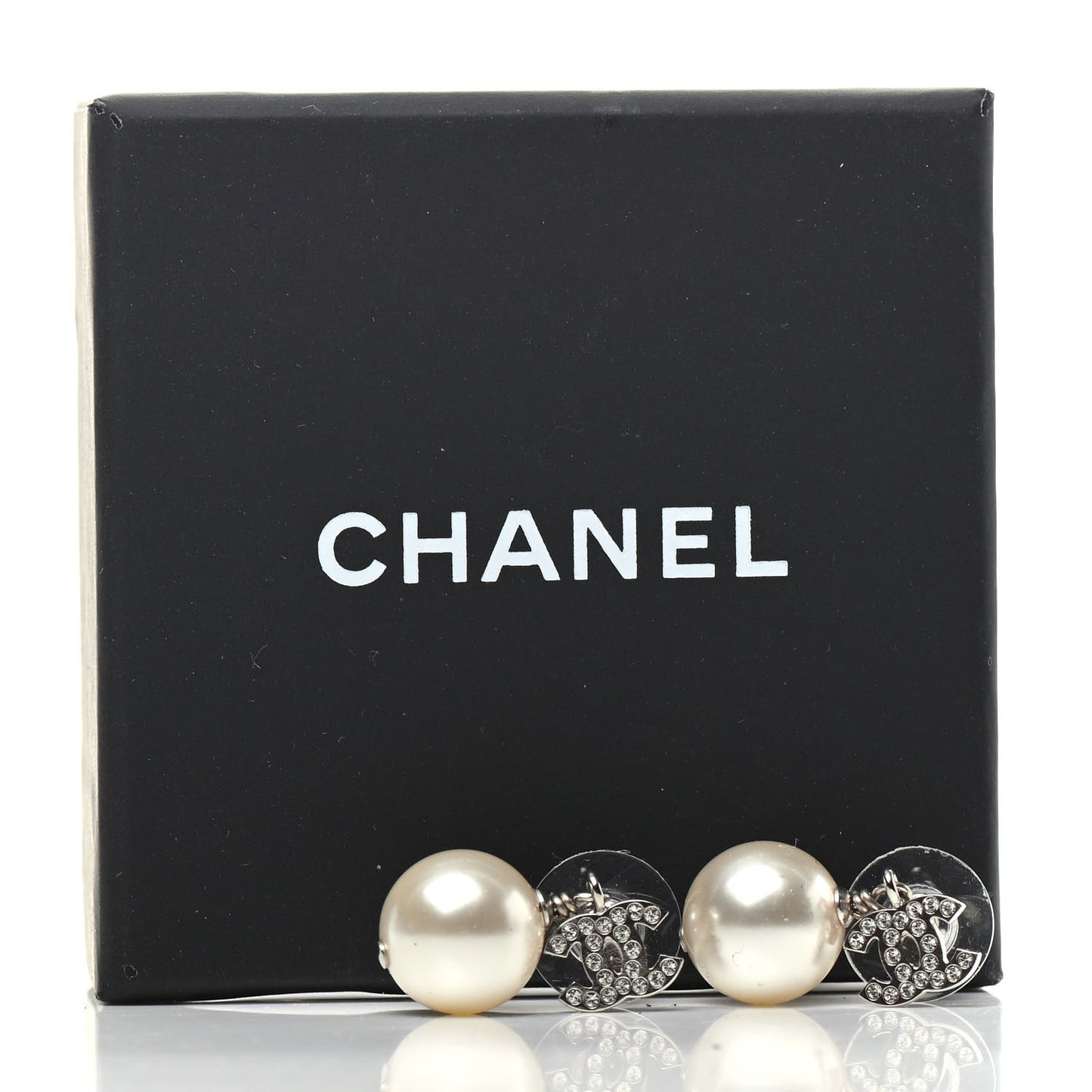 Crystal Pearl CC Drop Earrings Silver Pearly White