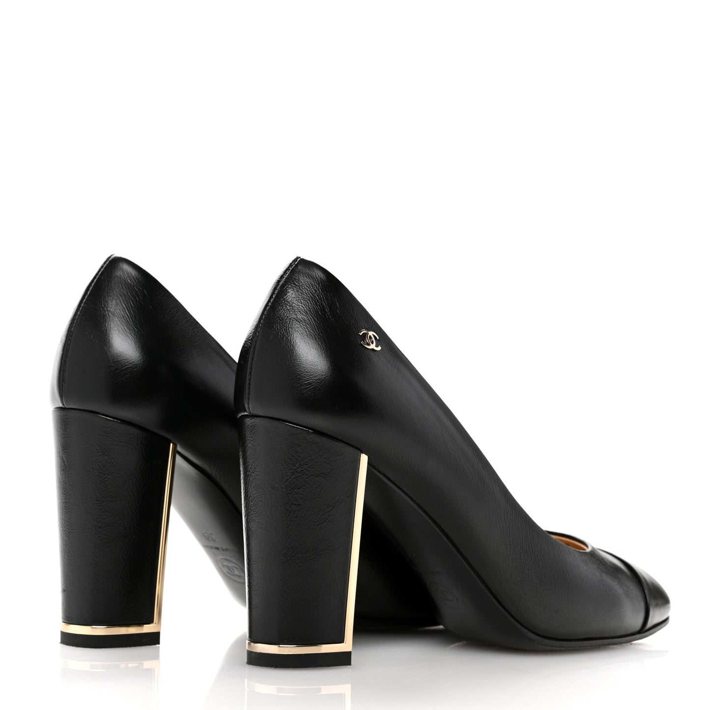 Calfskin Cap Toe CC Pumps 39 Black