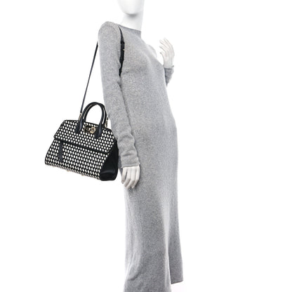 Salvatore Ferragamo Woven Calfskin Medium Studio Top Handle Bag Black White 2 of 9