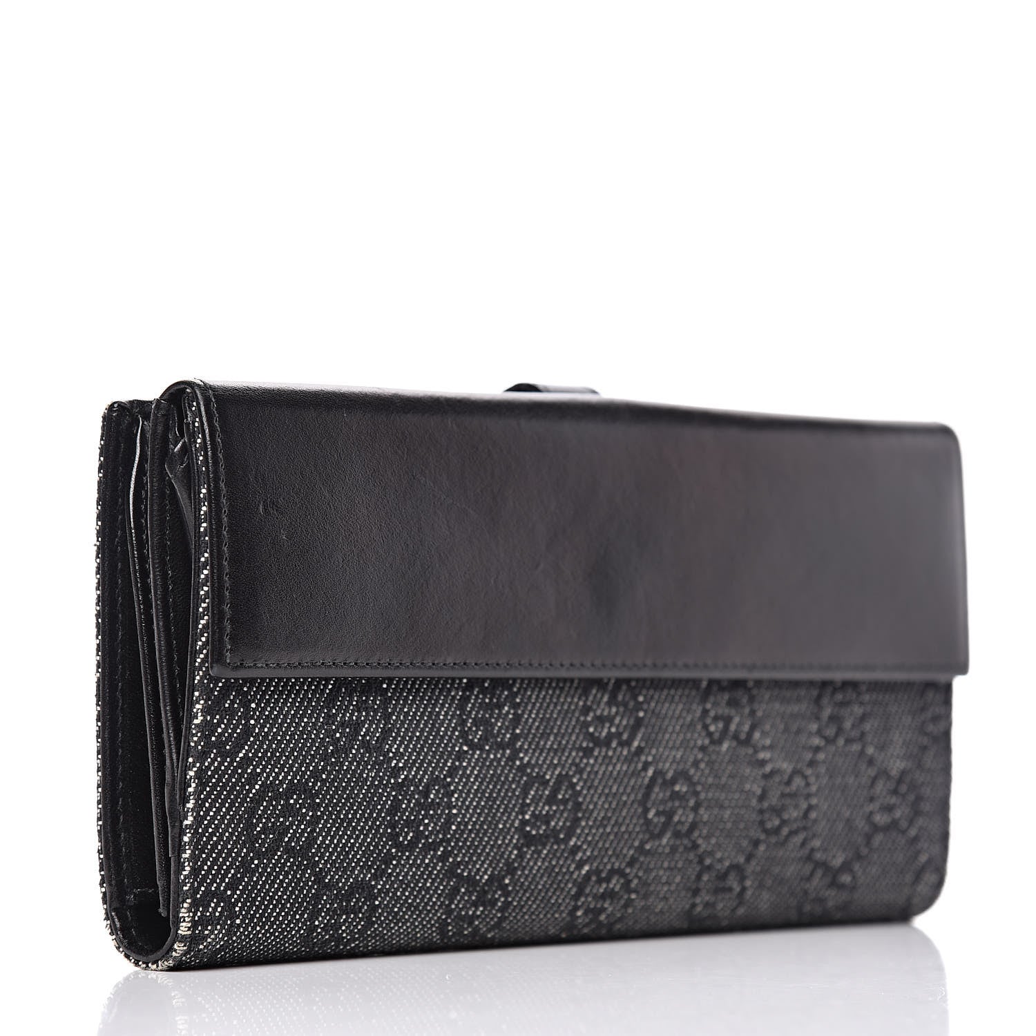 Gucci Denim Calfskin Monogram Blake Continental Wallet Black 3 of 8