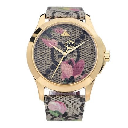 Gucci Stainless Steel Canvas 38mm G-Timeless Supreme GG Blooms Quartz Watch Brown 1 of 7
