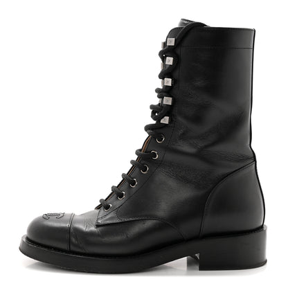 Chanel Calfskin Lace Up Combat Boots 36 Black 1 of 16
