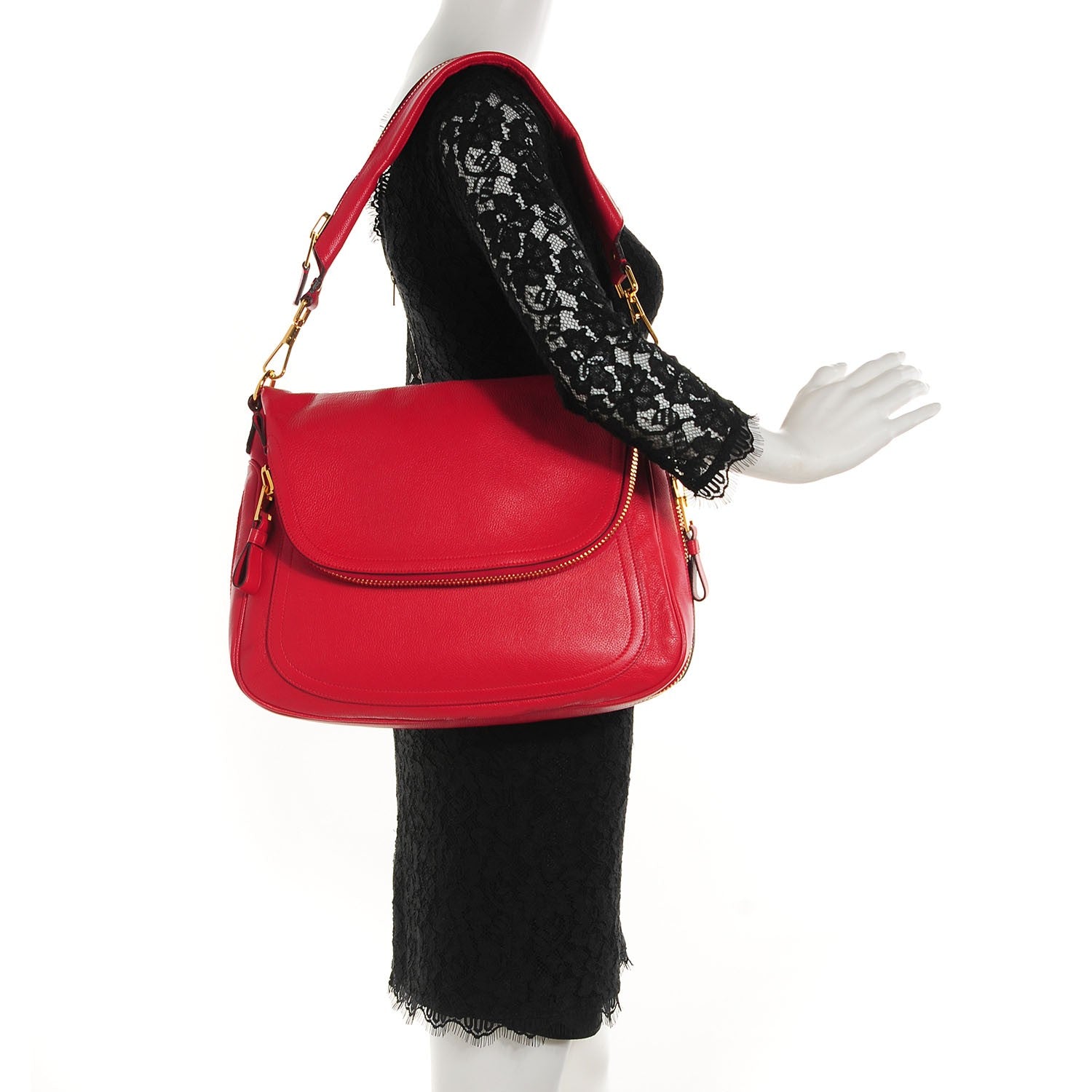 Tom Ford Pebbled Calfskin Large Jennifer Flame Red 2 of 7