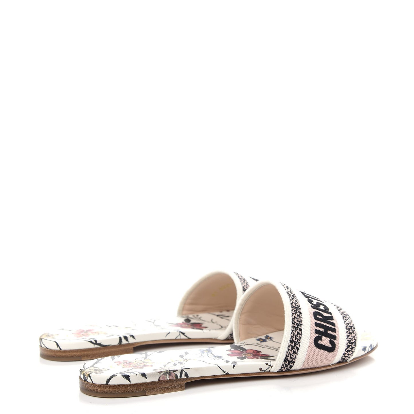 Canvas Rose Mutabilis Embroidered Dway Flat Slide Sandals 37.5 Pink Multicolor