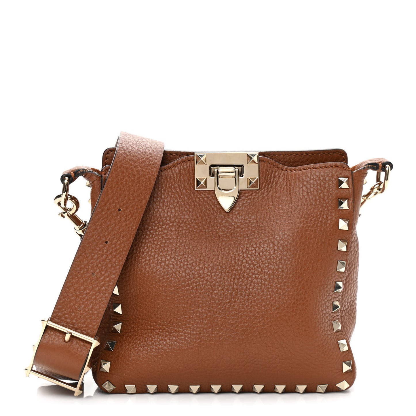 Pebbled Calfskin Mini Rockstud Flip-Lock Messenger Bag Light Cuir