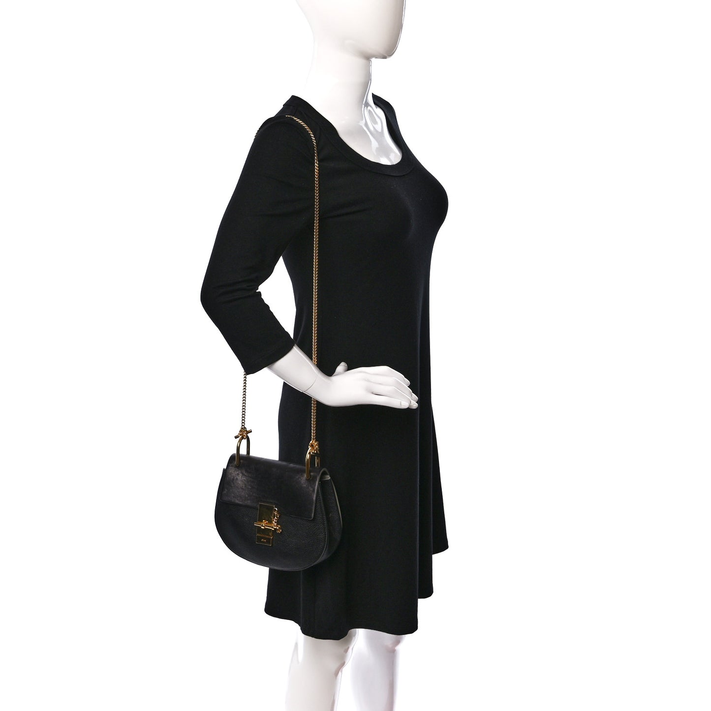 Grained Calfskin Lambskin Mini Drew Shoulder Bag Black
