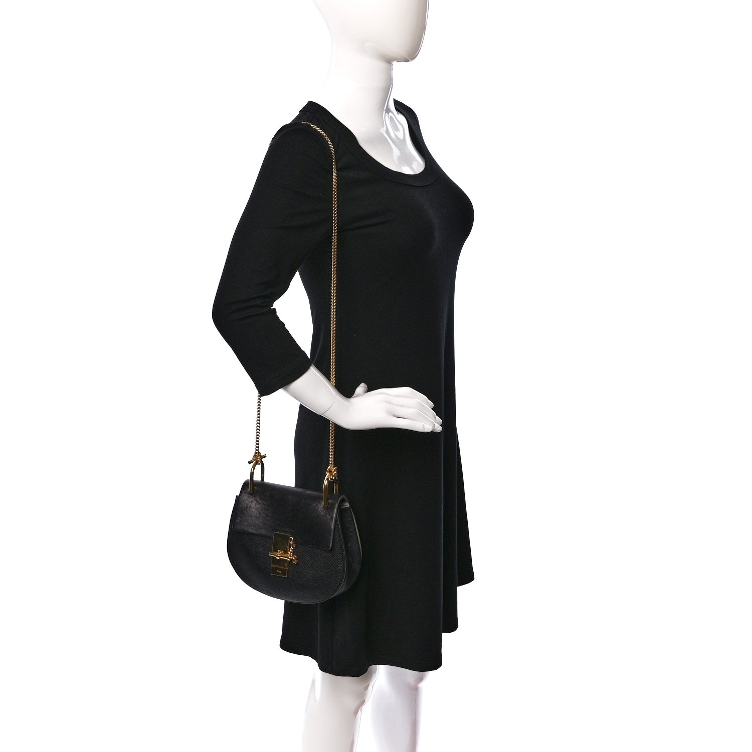 Chloe Grained Calfskin Lambskin Mini Drew Shoulder Bag Black 2 of 13